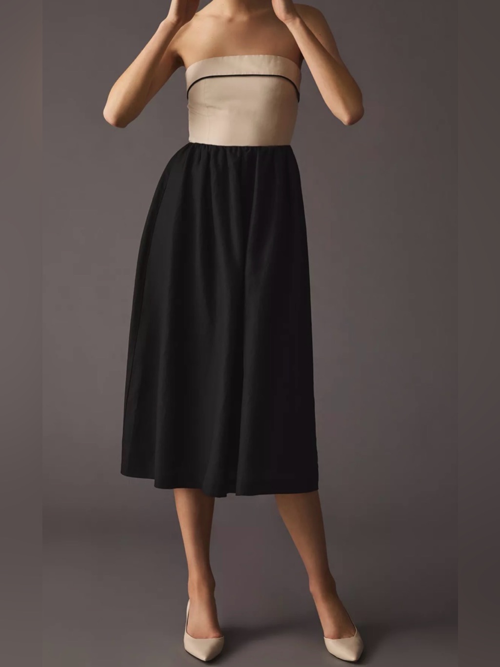 Sophie Rue Black & Cream Strapless Midi Skirt Dress